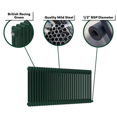 Lux Heat British Racing Green Horizontal 2 Column Traditional Radiator ...