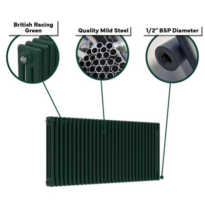 Lux Heat British Racing Green Horizontal 3 Column Traditional Radiator ...