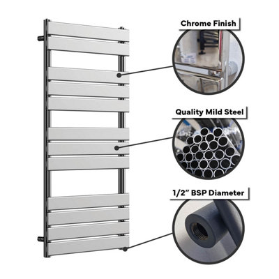 Lux Heat Chrome Flat Designer Towel Radiator 800mm (H) x 600mm (W)