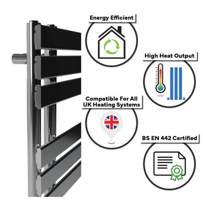 Lux Heat Chrome Flat Designer Towel Radiator 800mm (H) x 600mm (W)