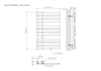 Lux Heat Chrome Open-Flat Designer Towel Radiator 800mm (H) x 500mm (W)