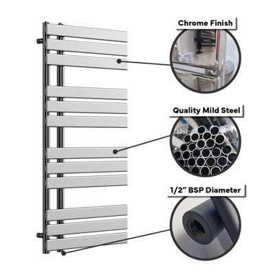Lux Heat Chrome Open-Flat Designer Towel Radiator 800mm (H) x 600mm (W)