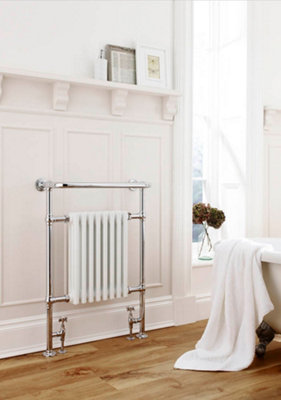 Lux Heat Chrome & White Traditional Floor-Mounted Towel Radiator 945mm (H) x 675mm (W)