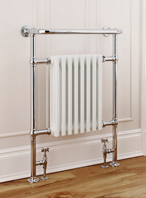 LUX HEAT CHROME & WHITE TRADITIONAL FLOOR-MOUNTED TOWEL RADIATOR 945MM ...