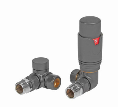 Lux Heat Corner Anthracite Grey Thermostatic Radiator Valve (TRV) Set