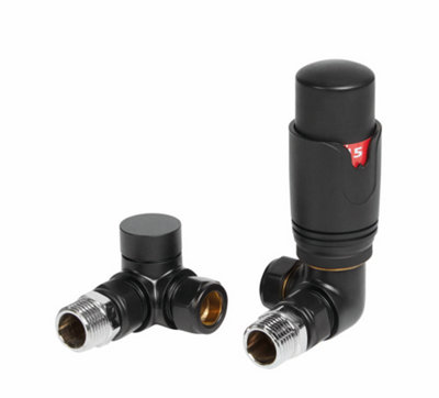Lux Heat Corner Black Thermostatic Radiator Valve (TRV) Set