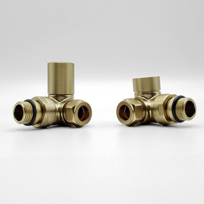 Lux Heat Corner Brushed Brass Manual Round Radiator Valve Set