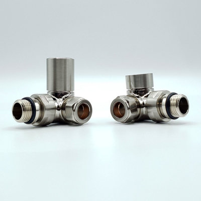 Lux Heat Corner Brushed Nickel Manual Round Radiator Valve Set