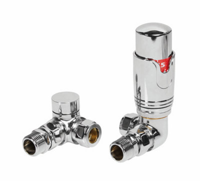 Lux Heat Corner Chrome Thermostatic Radiator Valve (TRV) Set