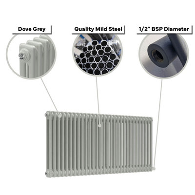 Lux Heat Dove Grey Horizontal 2 Column Traditional Radiator 300mm (H) x ...