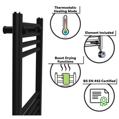 Lux Heat Electric Black Ladder Towel Radiator 800mm (H) x 600mm (W)