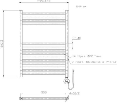 Lux Heat Electric Chrome Ladder Towel Radiator 800mm (H) x 600mm (W)
