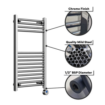 Lux Heat Electric Chrome Ladder Towel Radiator 800mm (H) x 600mm (W)