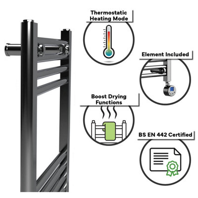 Lux Heat Electric Chrome Ladder Towel Radiator 800mm (H) x 600mm (W)