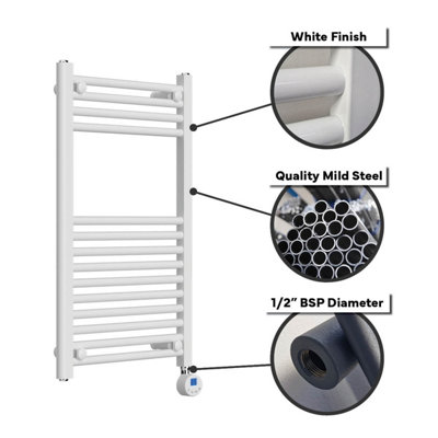 Lux Heat Electric White Ladder Towel Radiator 800mm (H) x 600mm (W)