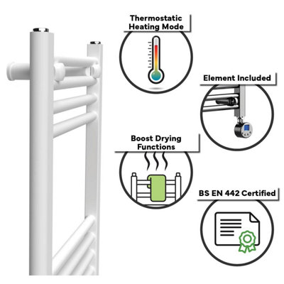 Lux Heat Electric White Ladder Towel Radiator 800mm (H) x 600mm (W)