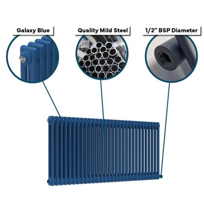 Lux Heat Galaxy Blue Horizontal 2 Column Traditional Radiator 300mm (H ...
