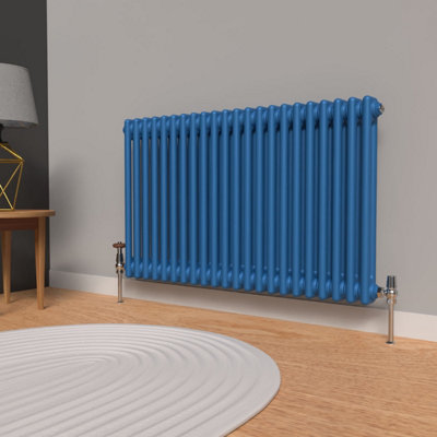 Lux Heat Galaxy Blue Horizontal 2 Column Traditional Radiator 600mm (H ...