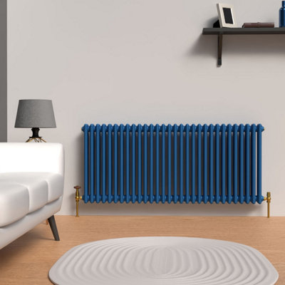Lux Heat Galaxy Blue Horizontal 3 Column Traditional Radiator 600mm (H ...