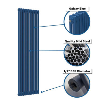 Lux Heat Galaxy Blue Vertical 2 Column Traditional Radiator 1500mm (H ...