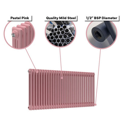 Lux Heat Horizontal 2-Column Radiator Pastel Pink 600mm x 1190mm - LUX ...