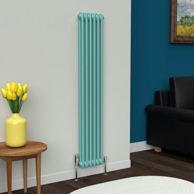 Lux Heat Light Aqua Green Vertical 2 Column Traditional Radiator 1500mm ...