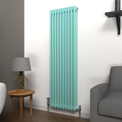 Lux Heat Light Aqua Green Vertical 3 Column Traditional Radiator 1500mm ...