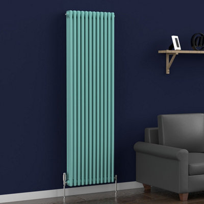 Lux Heat Light Aqua Green Vertical 3 Column Traditional Radiator 1800mm ...