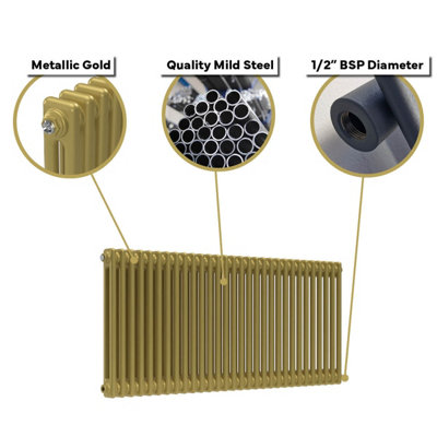 Lux Heat Metallic Gold Horizontal 2 Column Traditional Radiator 600mm ...
