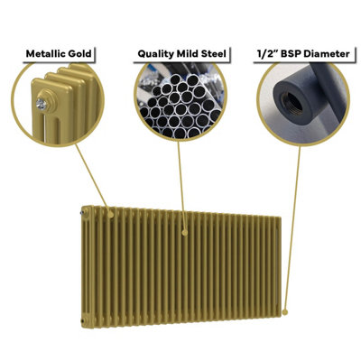 Lux Heat Metallic Gold Horizontal 3 Column Traditional Radiator 500mm ...