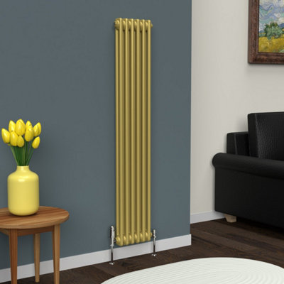 Lux Heat Metallic Gold Vertical 2 Column Traditional Radiator 1500mm (H ...