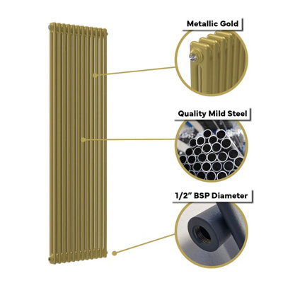 Lux Heat Metallic Gold Vertical 2 Column Traditional Radiator 1500mm (H ...