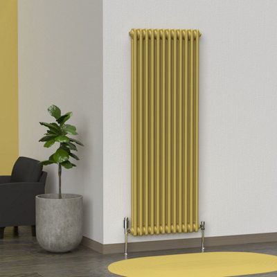 Lux Heat Metallic Gold Vertical 2 Column Traditional Radiator 1500mm (H ...