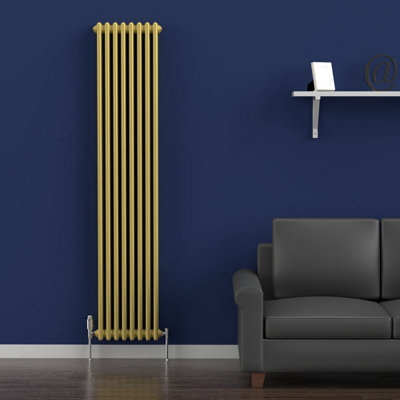LUX HEAT METALLIC GOLD VERTICAL 2 COLUMN TRADITIONAL RADIATOR 1800MM (H ...