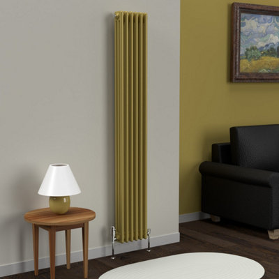 LUX HEAT METALLIC GOLD VERTICAL 3 COLUMN TRADITIONAL RADIATOR 1800MM (H ...