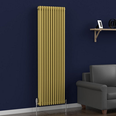LUX HEAT METALLIC GOLD VERTICAL 3 COLUMN TRADITIONAL RADIATOR 1800MM (H ...