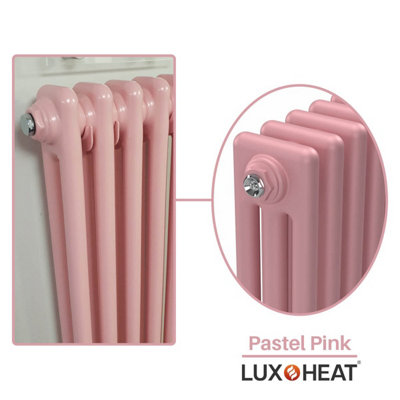 Lux Heat Pastel Pink Horizontal 3 Column Traditional Radiator 500mm (H ...