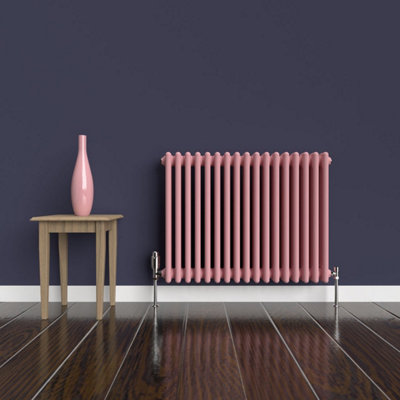 Lux Heat Pastel Pink Horizontal 3 Column Traditional Radiator 600mm (H ...