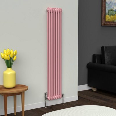Lux Heat Pastel Pink Vertical 2 Column Traditional Radiator 1500mm (H ...