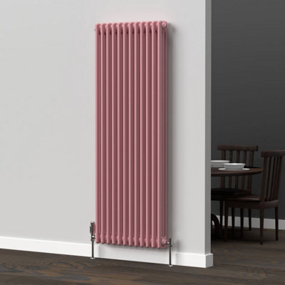Lux Heat Pastel Pink Vertical 3 Column Traditional Radiator 1500mm (H ...