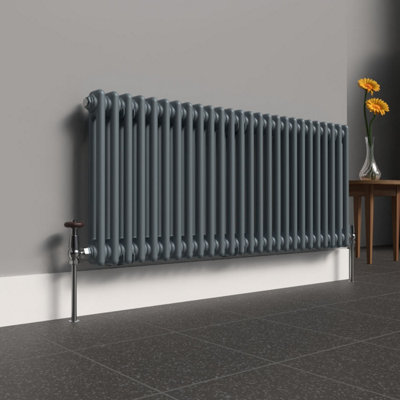 Lux Heat Pebble Grey Horizontal 2 Column Traditional Radiator 500mm (H ...