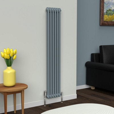 Lux Heat Pebble Grey Vertical 2 Column Traditional Radiator 1500mm (H ...