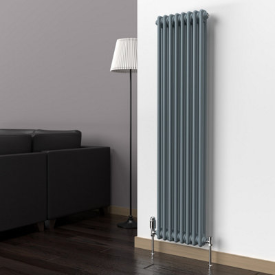 Lux Heat Pebble Grey Vertical 2 Column Traditional Radiator 1500mm (H ...