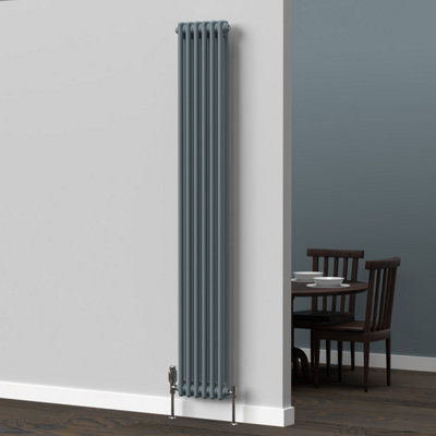 Lux Heat Pebble Grey Vertical 2 Column Traditional Radiator 1800mm (H ...