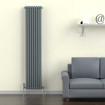Lux Heat Pebble Grey Vertical 2 Column Traditional Radiator 1800mm (H ...
