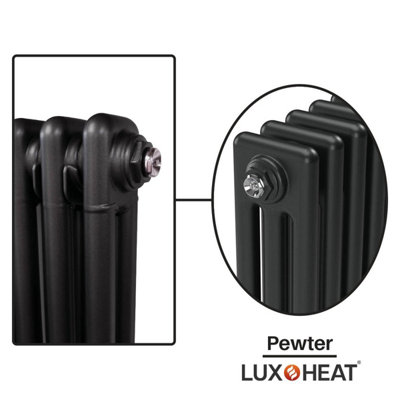 Lux Heat Pewter Horizontal 3 Column Traditional Radiator 300mm (H) x ...