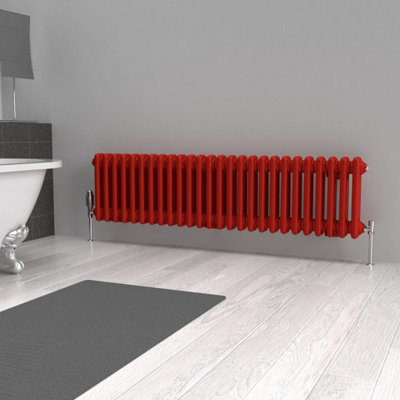 Lux Heat Poppy Red Horizontal 2 Column Traditional Radiator 300mm (H) x ...