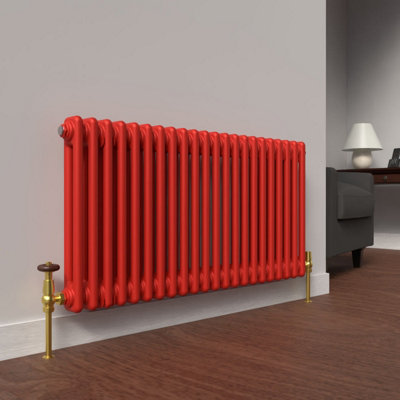 Lux Heat Poppy Red Horizontal 2 Column Traditional Radiator 500mm (H) x ...