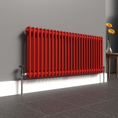 Lux Heat Poppy Red Horizontal 2 Column Traditional Radiator 500mm (H) x ...