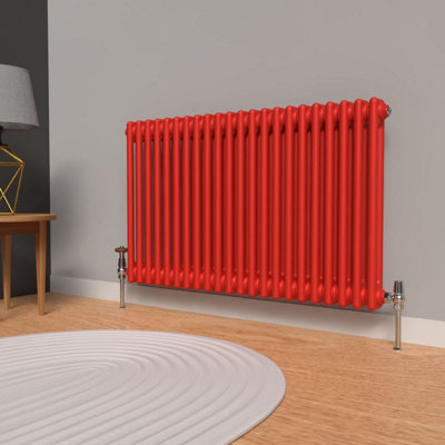 Lux Heat Poppy Red Horizontal 2 Column Traditional Radiator 600mm (H) x ...